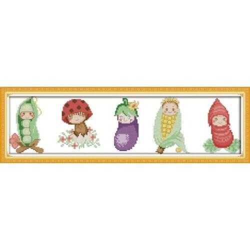 Joy Sunday Vegetable Babies Counted Cross Stitch Kits 11&14CT DMC DIY Embroidery Kits Needlework for Home Decor Handmade Gift