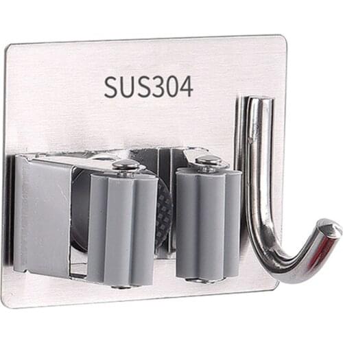 304 Stainless Steel Wall Mounted Kitchen Balcony Mop Broom Holder Clips Hanging Hook Organizer Kitchen Storage Accessories