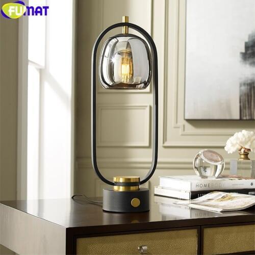 FUMAT Nordic Style Table Lamp Designer Glass Ins Creativity Desk Light Lighting Iron Frame Lantern plating Glass Lampshade E27