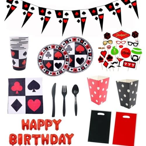 Las Vegas Casino Theme Party Decoration Poker Card Disposable Tableware plate cup napkin Adult Birthday Party Balloon supplies