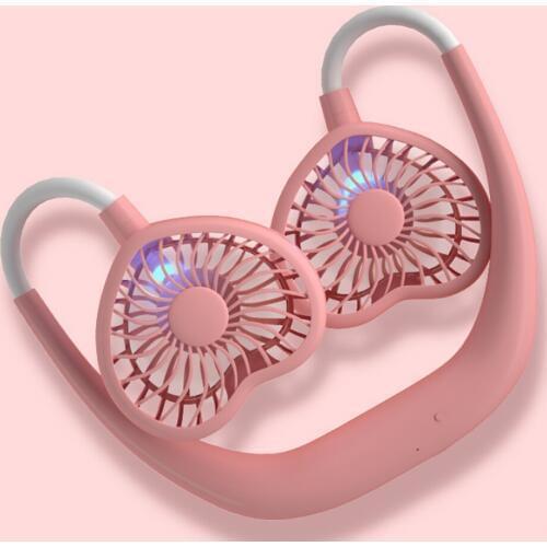 Hands Free Hanging Neck Fan Rechargeable Rotatable Mini USB Heart-shaped Personal Fan with 3 Level Air Flow 7 LED Lights