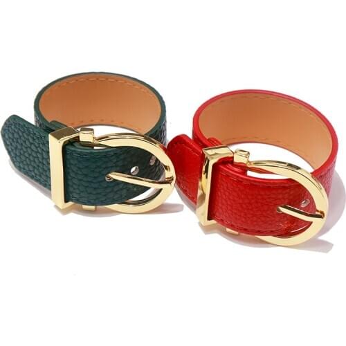 Simple Belt Buckle Design Women PU leather Bracelet Fashion Women wrist Band Bracelet jewelry Gift for girls