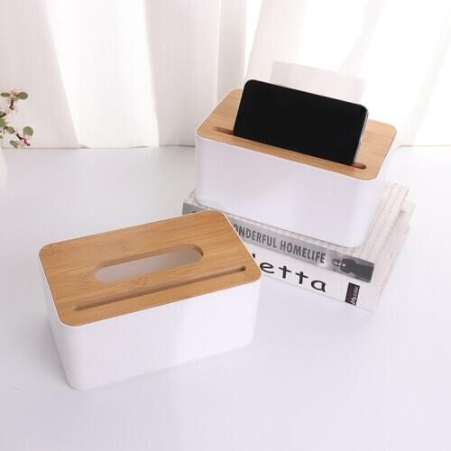 Removable Bamboo Wood Cover Plastic Tissue Box Holder Storage Organizer Fashion Tissue Holder Case for Home Decoration
