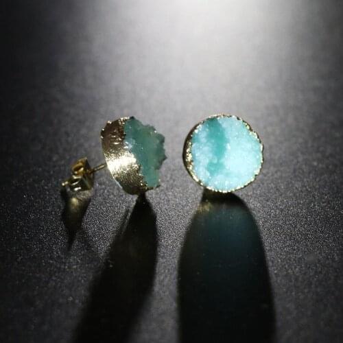 Druzy Stone Stud Earrings Women Irregular Faux Quartz Geode Crystal Jewelry R7RF