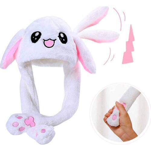 Girls Animals Ear Moving Jumping Hats Children Women Warm Plush Rabbit Winter Caps Kids Cute Bunny Fuzzy Pinch Airbag Funny Hats