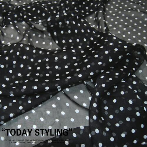 Silk Chiffon Fabric Dress Large Wide Black and White Dots Polka Dot Real Clothing Shirt Dress Cloth DIY Sewing Tissue