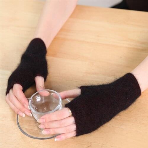Sparsil Women Winter Mink Cashmere Knit Short Glove Half-Finger Soft Wrist Warmer Female Elastic Wool Knit Mittens With One Hole