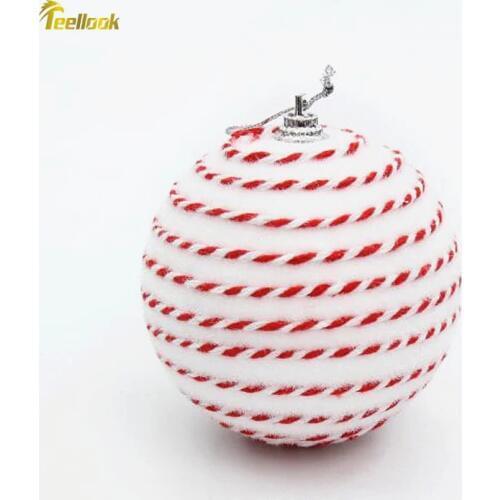 Teellook 10pcs 8cm white red rope Christmas ball Christmas family hotel decorated Christmas tree pendant