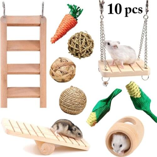 Funny Hamster Toys Set Interactive Small Animals Exercise Climbing Wooden Toy Cute Rabbits Rats Hamster Squirrel Chinchilla Toys