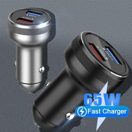 LED Dual Port USB Car Charger Mobile Phone Charge Cigarette Lighter Adapter 65W Fast Charging For iPhone 11 12 Pro Max Xiaomi 11