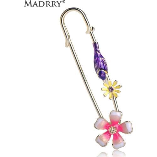 Madrry Bird Flower Shape Enamel Brooches For Women Girls Party Dress Wedding Boutonniere Hijab Pins Crystal Corsage Scarf Buckle