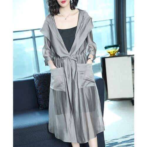 2020 mid-length long sun protection clothing womens jacket fashion summer silver anti-pattern loose the knee thin windbreaker j