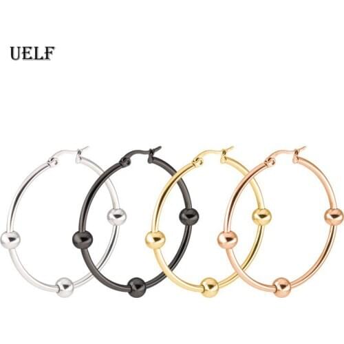 Uelf Women Stainless Steel Hoop Earring 20/30/40/50/60mm Round Circle Loop Gifts Simple Silver Gold Hoop Earrings