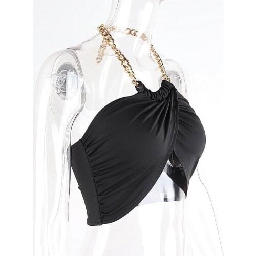 Women Corset Summer Metal Chain Decoration Good-Looking Halter Chest Wrap Backless Tops Casual For Girl XIN-Shipping