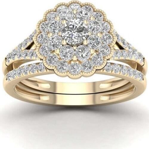 Vintage Fashion Jewelry 925 Sterling Silver&Gold Fill Round Cut White AAAAA Cubic Zircon Women Wedding Bridal Ring Gift Size6-10