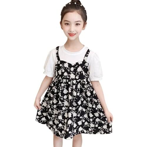 Girl Dress Floral Pattern Girls Party Dress Kids Patchwork Dress For Children Summer Childrens Costumes For Girls