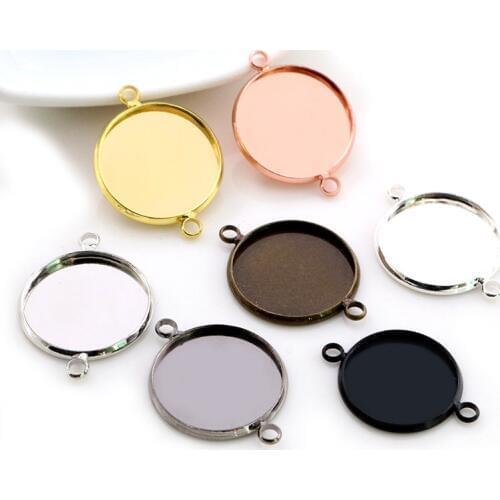 10pcs 14mm 16mm 18mm Brass Material 7 Colors Plated Double hanging Style Cameo Setting Base Cabochon Setting Connector
