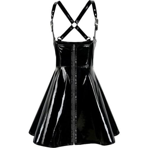 2020 Style Sexy Lady PVC Leather Latex Dress Black Latex Exotic Dress Bodycon Catsuit Bondage Clubwear Dress Pole Dance Costume