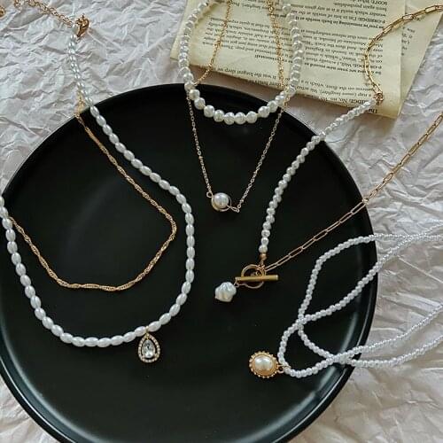 2021 New Fashion Pearl Choker Necklace Cute Double Layer Chain Pendant Necklace For Women Jewelry Girl Gifts