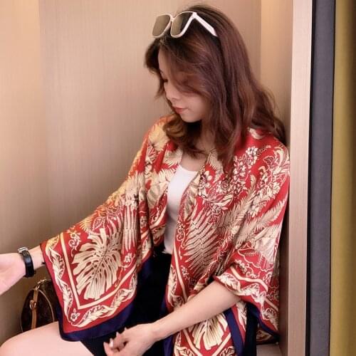 2021silk spring autumn women scarf luxury design printing ladies beach shawl scarf fashion smooth female headscarf 110x110cm