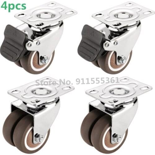 4PCS Swivel Casters Wheels 1.5" / 2" Heavy Duty Soft Rubber Roller Furniture Caster With Brake for Platform Trolley