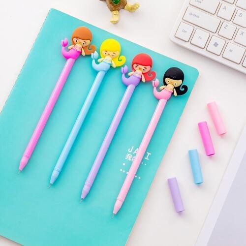 4 pcs Cartoon mermaid gel pen Cute 0.5mm ballpoint Black color ink pens for writing Stationery Office School supplies A6898