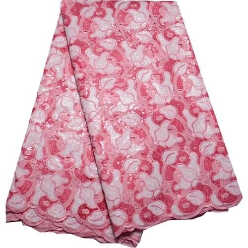 5yards/pc) High quality pink and white African organza lace fabric handcut lace with sequins embroidery for party dress OP48