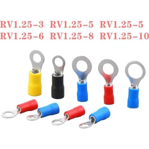 50PCS RV1.25- 3 4 RV1.25- 5RV1.25- 6 -8 10 Ring Insulated Wire Connector Electrical Crimp Terminal RV1.25-4 Cable Wire Connector