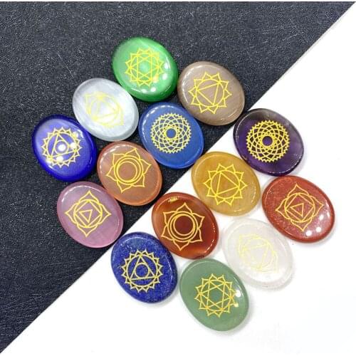 7pcs/set Natural Stone Oval Amethyst Chakra Stone Healing Crystal Reiki Stone Divination Stone Reiki Healing Set Size 22x28mm