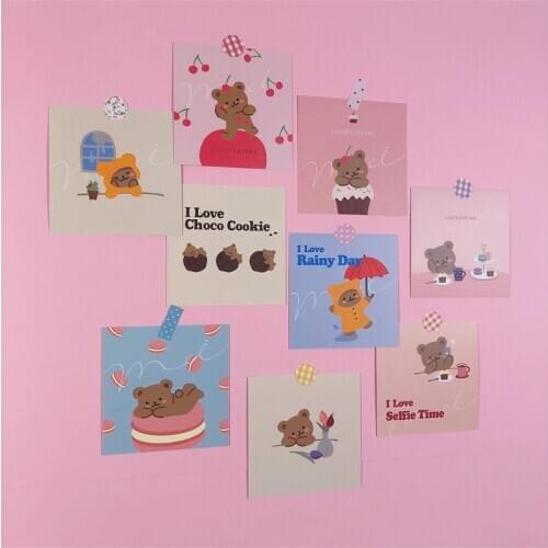 9Pcs/Pack Kawaii Ins Bear Hand Account Card Postcard Bookmark Decoration Waterproof Card Girl Cute Photo Props Gifts Children