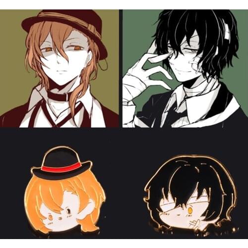 Anime Bungo Stray Dogs Pins Brooch Cute Nakahara Chuya Dazai Osamu Cartoon Avatar Badge Pins For Fans Bag Lapel Hat Accessories