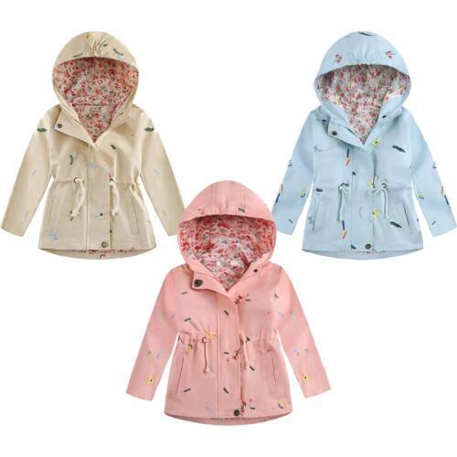 2020 Spring and Autumn Childrens Clothing Girls Flower Wind Breaker Medium and Small Childrens Hooded Embroidered Jacket Top