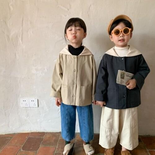 Kids Coat Autumn Winter Unisex New Korean Boys and Girls Solid Color Simple Big Turndown Collar Coat Children Casual Top