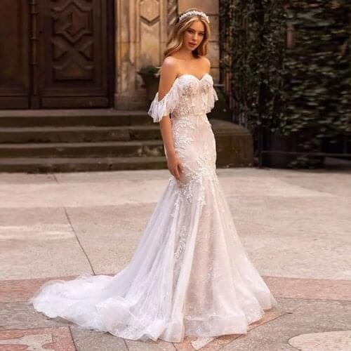 WUZHIYI Elegant Lace Mermaid Wedding Dresses For Bride Off Shoulder Sweetheart Bridal Gowns Custom Made Boho Vestidos De Novias