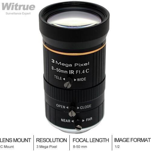 HD 3.0 Megapixel 8-50mm Lens C Mount F1.4 Manual IRIS zoom Focus lens for cctv camera lndustrial Microscope Camera