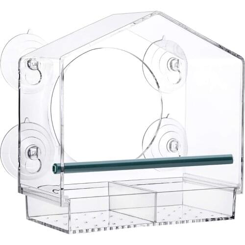 Big Size Acrylic Bird Feeder House Shaped Transparent Bird Food Water Dispenser Outside Decoration Roof Hanging Bird Feeders