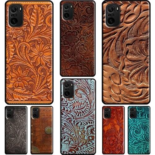 Brown Tooled Leather Pattern For Xiaomi Redmi Note 9 Pro Note8 8T 9S Note 10 Pro Case For Redmi 9T K40 9 9A 9C Cover