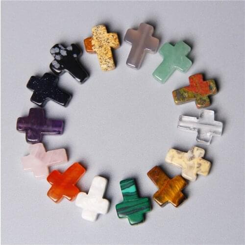 12*16mm Natural Stone Crystal Tiger Eye Cross Loose Spacer Beads Charm for Women Jewelry Making DIY Necklace Bracelet Part 10pcs