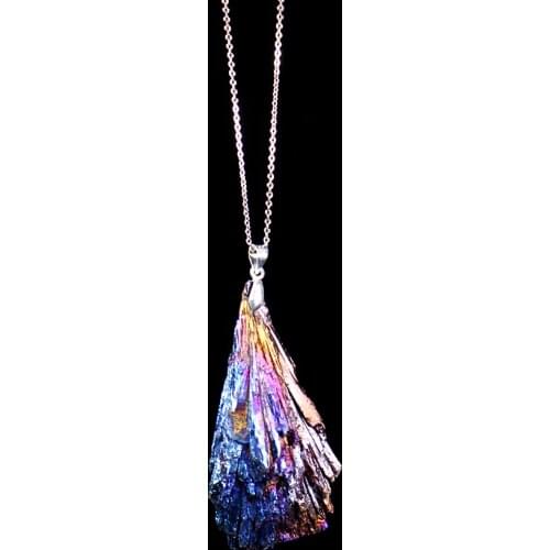 LOOKER 1pc Natural Quartz Crystal Jet Stone Pendant Rainbow Titanium Cluster Necklace Mineral Specimen Healing