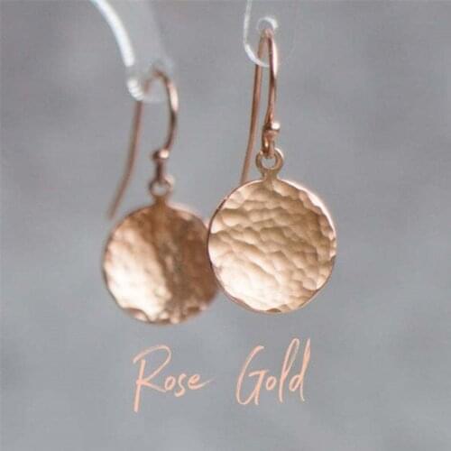 Tiny Smooth or Hammered Rose Gold Disc Earrings Bridesmaid Gift Metal Dangle Textured Small Circle Round Earrings Disc KL30GIO2