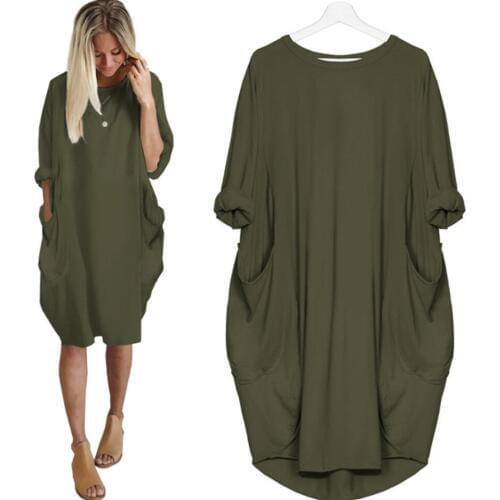 Baggy Clothes Loose Fashion Dress Lazy Style Sukienka Plus Size 5xl Women Dress Big Pockets Casual Wear Midi Dress Long Sleeve