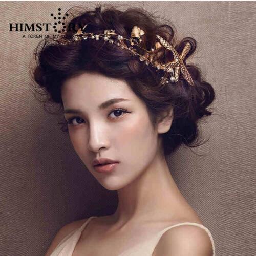 Starfish Tiara Headband Head Chain Pearl Jewelry Hair Accessories Bridal Headpiece