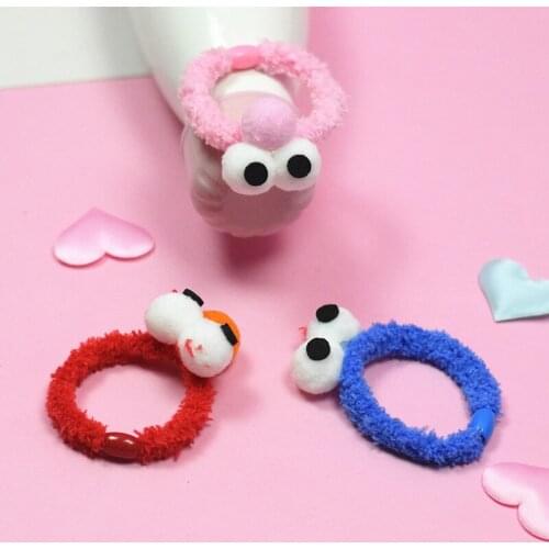 Cartoon hair rope cute hair ring Harajuku soft germ ring female big eyes short plush hair accessories
