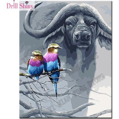 New DIY 5D Diamond Mosaic 3d Diamond Painting cow and birds,Cross Stitch Kits,Handmade Diamond Embroidery Pattern Christmas gift