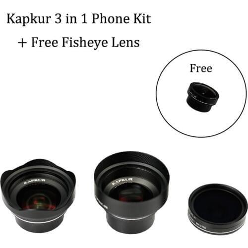 Kapkur phone lens , 3 in 1 kit , HD 4k phone lens , high quality phone camera lens for smartphone