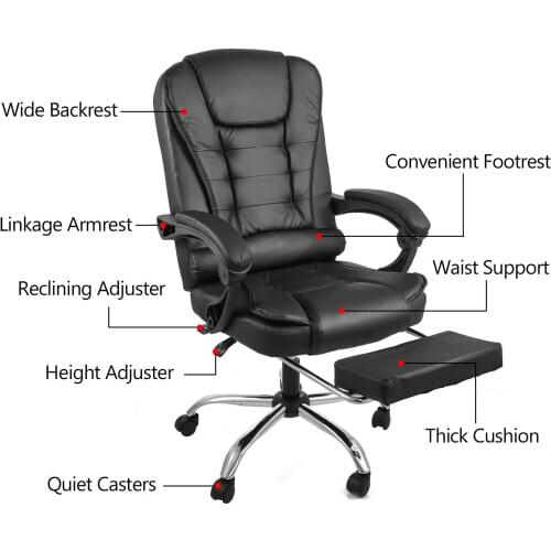 Office Chair Desk Task Computer Chair Removable High Back Leather Executive W/ Footrest