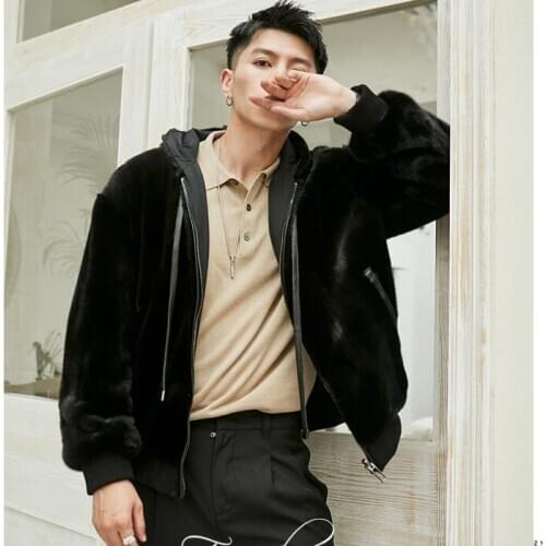 Autumn Wintern Mens Faux Fur Hooded Warm Coat Wear on Both Sides Outwear M5