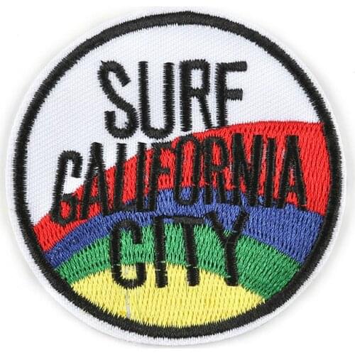 California Beach Surfing Patch Tourist Vacation Souvenir Embroidred Iron on Patch for Jacket Cap Backpack (Size:6.1x6.1cm)