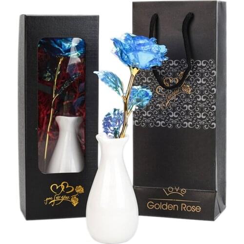 Birthday Gifts Anniversary Gold-Plated Decorations Multicolor Purle Plastic Artificial Rose Flowers