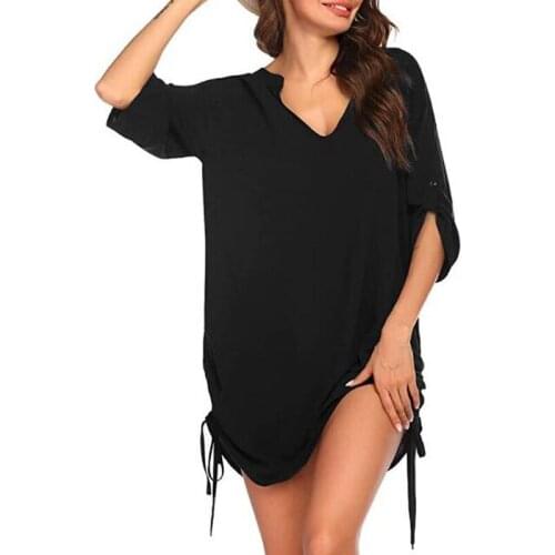 Chiffon V-neck Drawstring Swimming Smock Beach Shirt Bikini Beach Dress Sunscreen Clothing Tops For Pregnant Women 2021 Summer